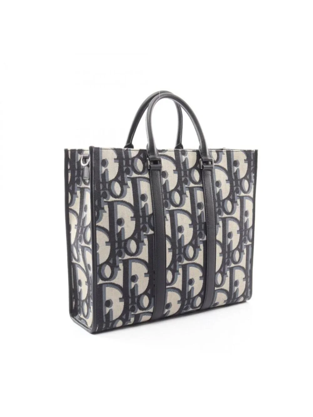 Dior Tote Maxi Oblique East West 2-Way Navy Ivory Black Canvas Leather